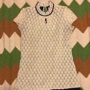 White knit dress with Victorian collar